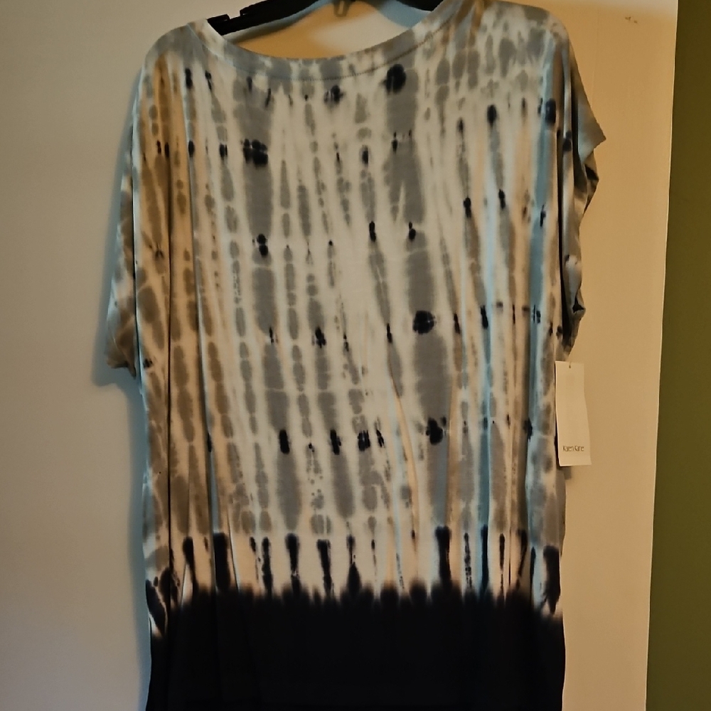 Karen Kane Blue Tie-Dye Boatneck Top